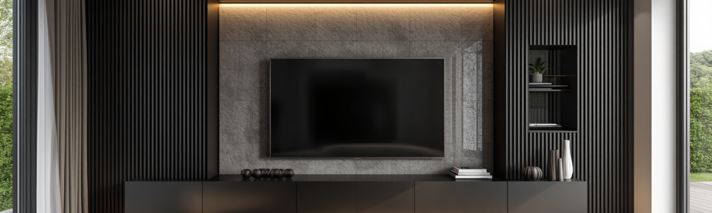 Bespoke media wall installation in Hertfordshire showcasing custom floating cabinetry, integrated LED lighting and premium craftsmanship by Furnitureistic